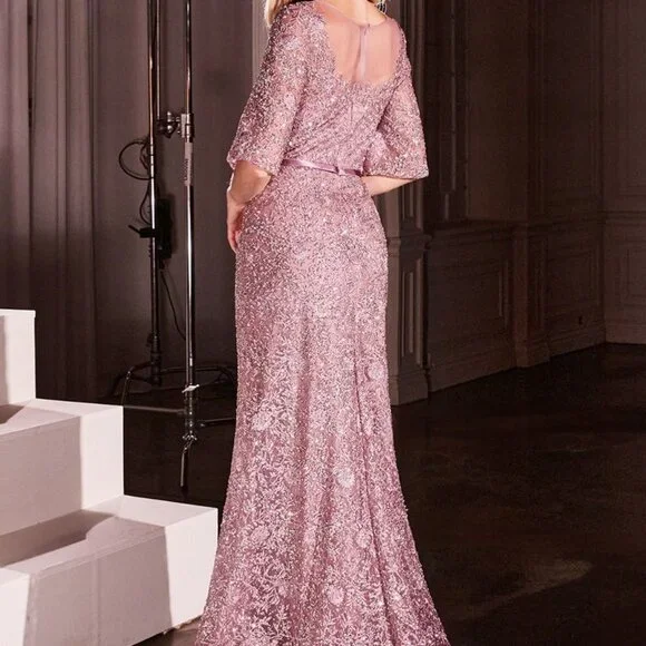 Fitted formal dress.Mother of the bride gold or mauve pink short sleeve  wedding